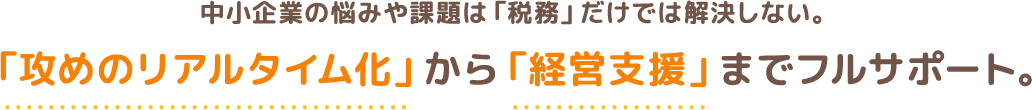 中小企業の悩みや課題は「税務」だけでは解決しない。「攻めのリアルタイム化」から「経営支援」までフルサポート。